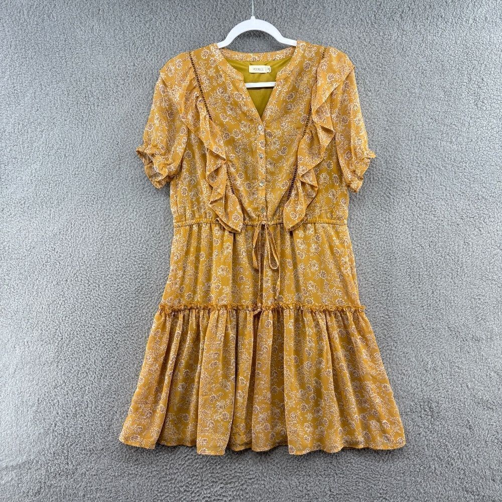 Rooley tiered floral short sleeve dress ruffle cottage core cinched waist sz M
